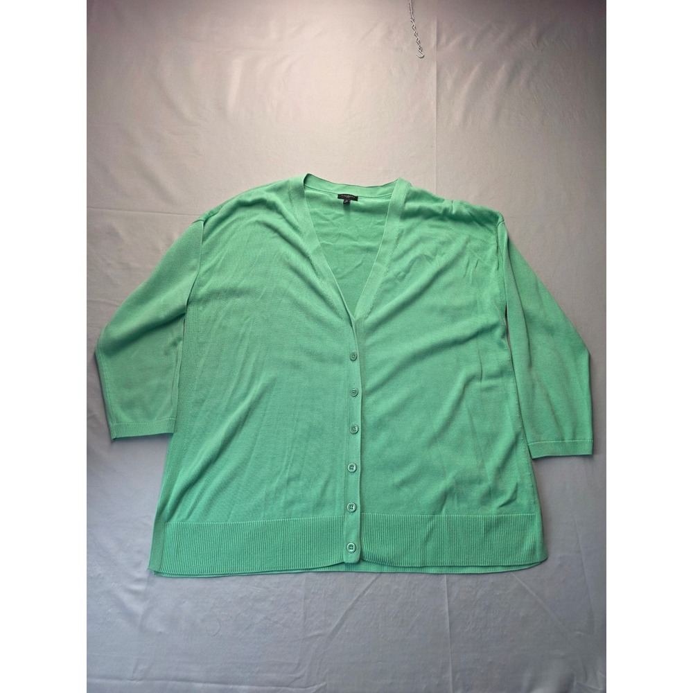 Talbots Plus Mint Green V-Neck Button Front Cardigan Sweater 1X Cotton Rayon